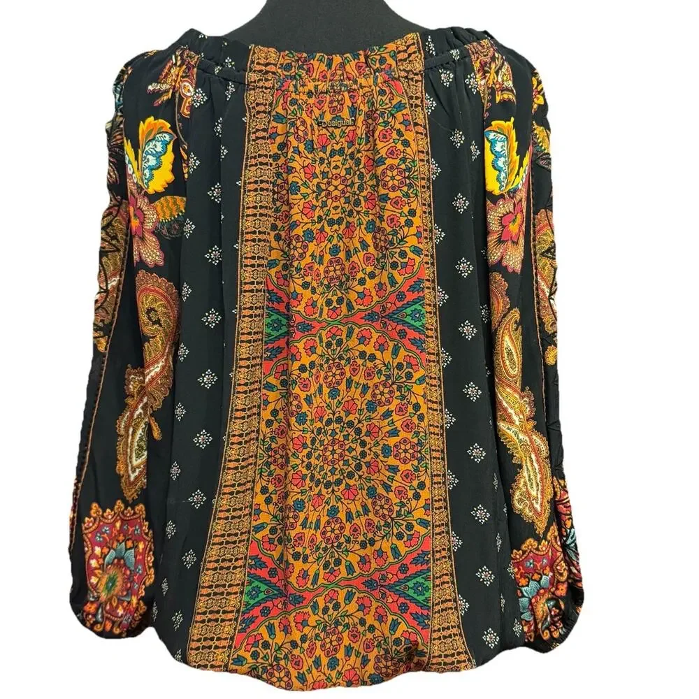 Desigual Blouse XL Womens Top Artsy Art To Wear Boho Festival Floral Paisley - Picture 5 of 11